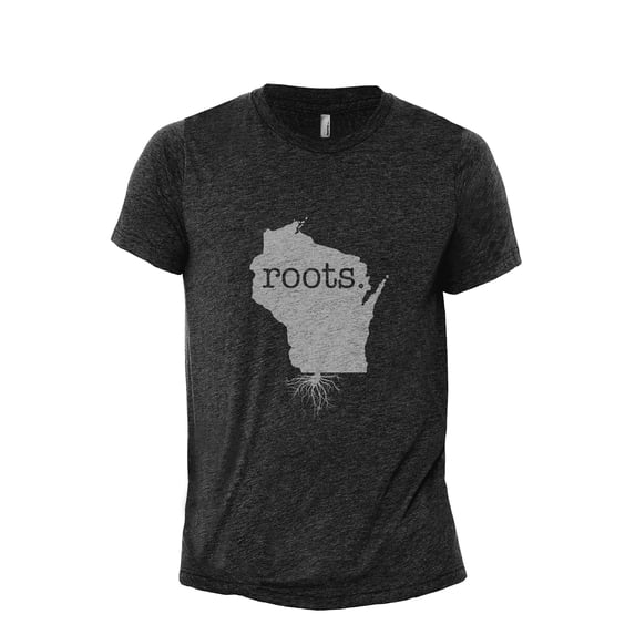 Home Roots State Wisconsin WI Men's Modern Fit Fun Casual T-Shirt Printed Graphic Tee Charcoal Grey 2X-Large