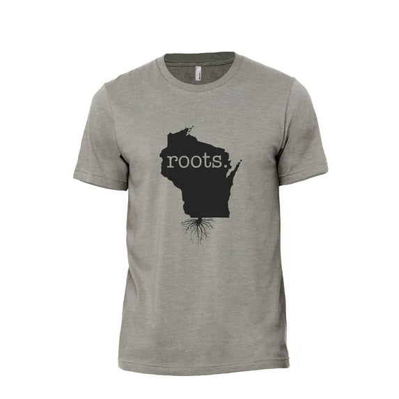 Home Roots State Wisconsin WI Men's Modern Fit Fun Casual T-Shirt Printed Graphic Tee Military Grey 3X-Large