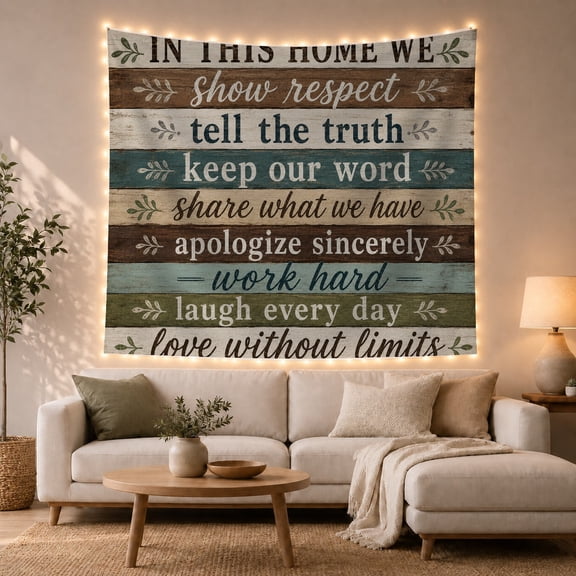 Home Rules Sign with Respect Truth Values, Inspirational Farmhouse for Inspirational Quote Lovers, Wall Decor, Valentine'S Day Gift, Tapestry Wall Hanging for Dorm and Living Room