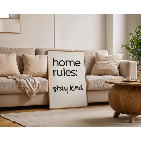 Home Rules Stay Kind Neutral Typography Wall Decor