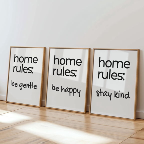 Home Rules Typography Neutral Modern Positive Quote Wall Art Set 3 Unframed Paper Print 20x30