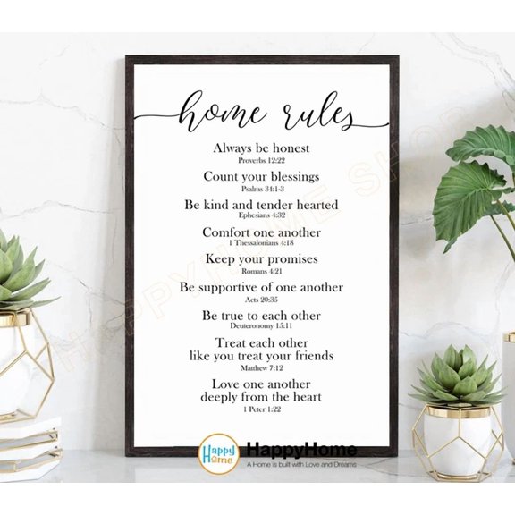 Home Rules Wall Art Scripture Family Rules Bible Verse Home Sign Wall Decor POSTER