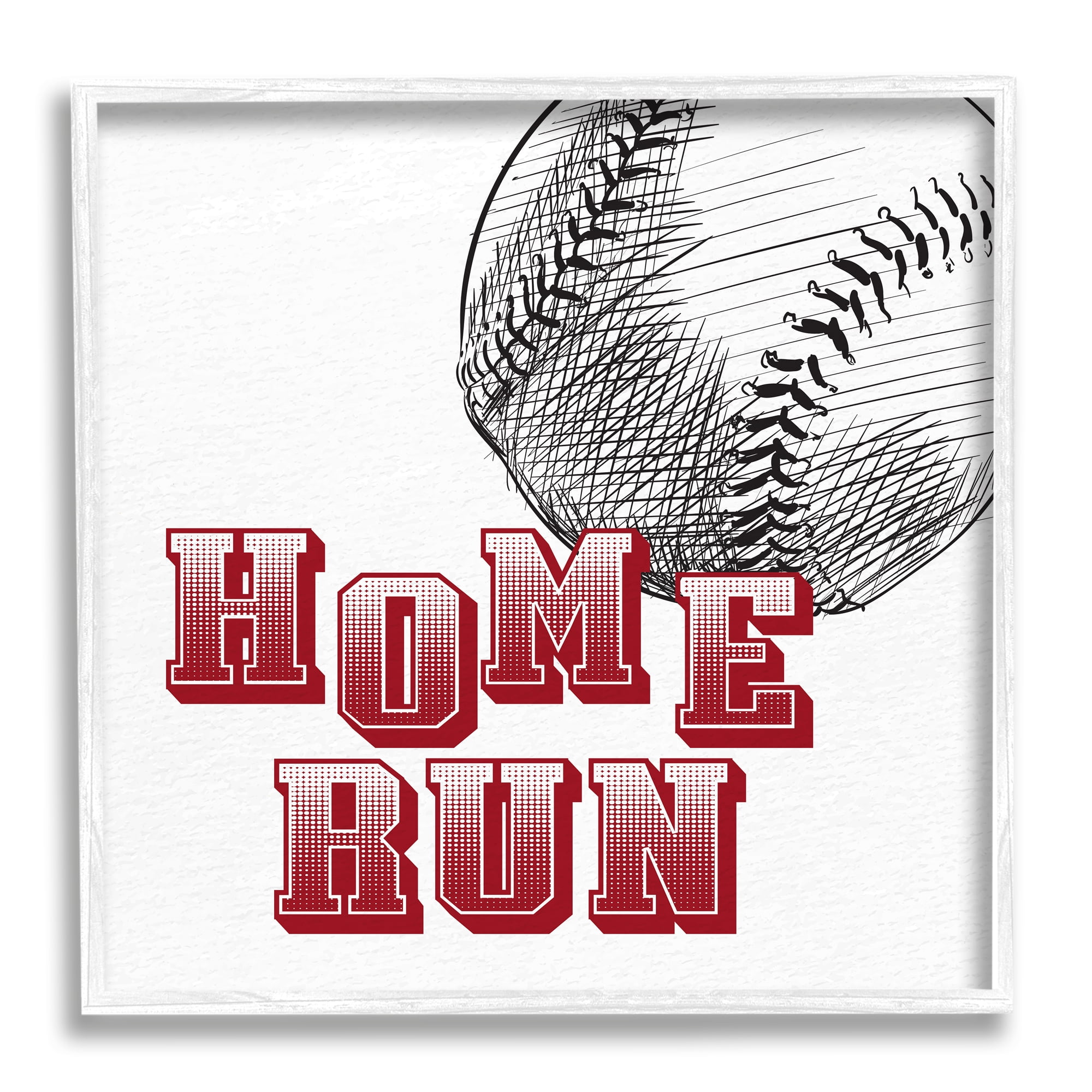 Home Run Baseball Sports Ball Red Varsity Typography Sports Framed Art Print Wall Art, 17x17