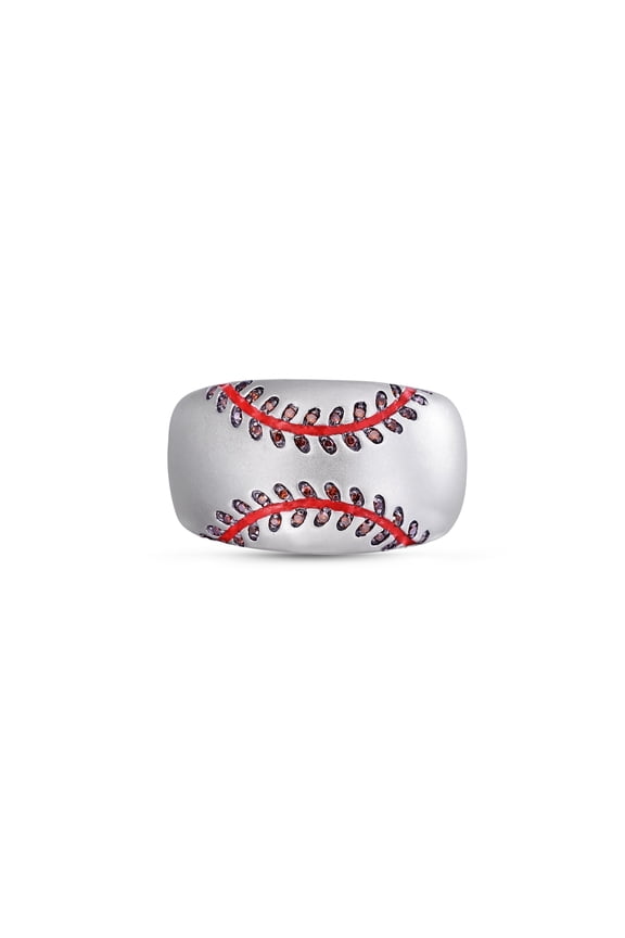 Home Run Baseball Sterling Silver Diamond Band Men Ring