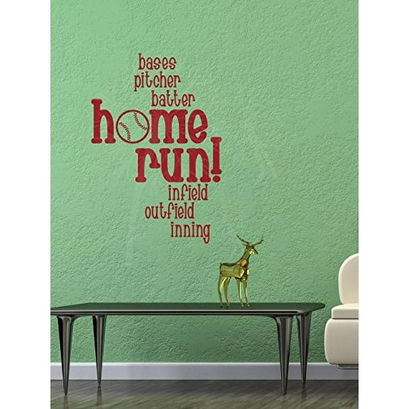 Home Run Baseball Words Kids Wall Decals Vinyl Stickers Letters For Wall Decor, Red 23x16-Inch