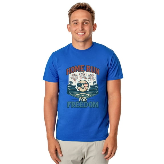 Home Run For Freedom Men's T-Shirt 4th Of July American Inspired Baseball Parody Funny Short-Sleeve Tee