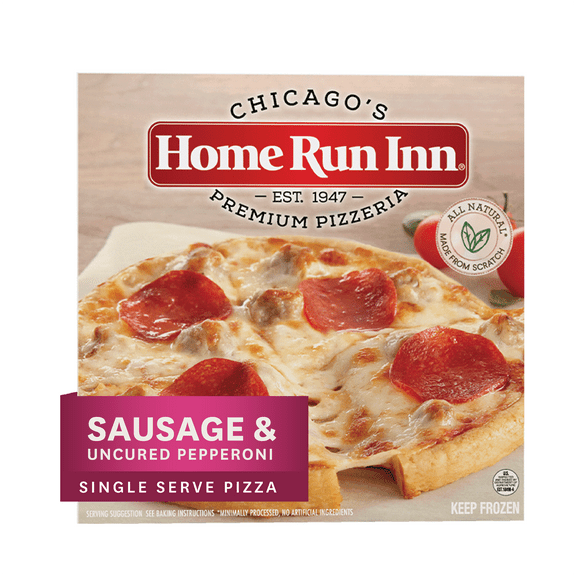 Home Run Inn Mini Personal Pizza, Classic Crust Sausage & Uncured Pepperoni Pizza, Tomato Sauce, 8.75 oz, (Frozen)