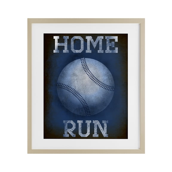 Stupell Industries Home Run Navy Blue Sports Birch Framed Print Under Glass, design by Marcus Prime, 16 x 13