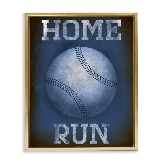 Stupell Industries Home Run Navy Blue Sports Gold Framed Floater Canvas Wall Art, design by Marcus Prime, 31 x 25