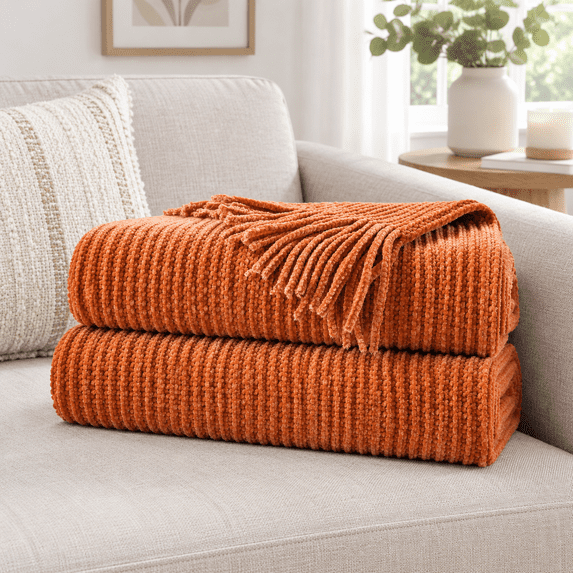Home Rust Orange Throw Blanket For Couch 60