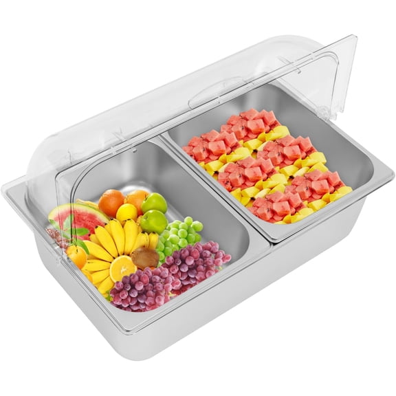 Home Salad Bar with Lid, 1 Set Portable Salad Bar, Countertop Refrigerated Salad Bar Cold Food Buffet Server for Party Wedding Christmas (2 compartments)