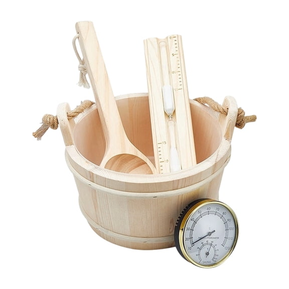 Home Sauna Wood Bucket, Ladle, Hourglasses, Thermometers for Relaxation Enduring
