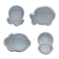 Home Saving! Jubipavy 4-Piece Set Cookie Fondant Stampers Sea Animals Cookie Mould DIY Baking Kit Kitchen Baking Supplies