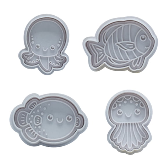 Home Saving! Jubipavy 4-Piece Set Cookie Fondant Stampers Sea Animals Cookie Mould DIY Baking Kit Kitchen Baking Supplies