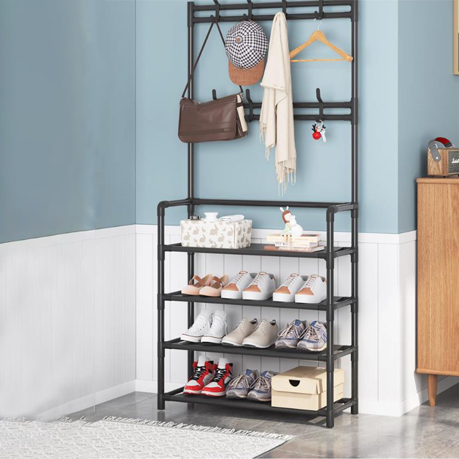 Shoe Rack Vent Amvlyk Floor-standing Shoe Rack Coat Rack Integrated Door Multi Layer ...