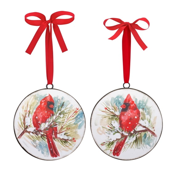 Home Seasonal Decorative Cardinal And Pine Ornament (Set Of 12) 5.75"H Iron