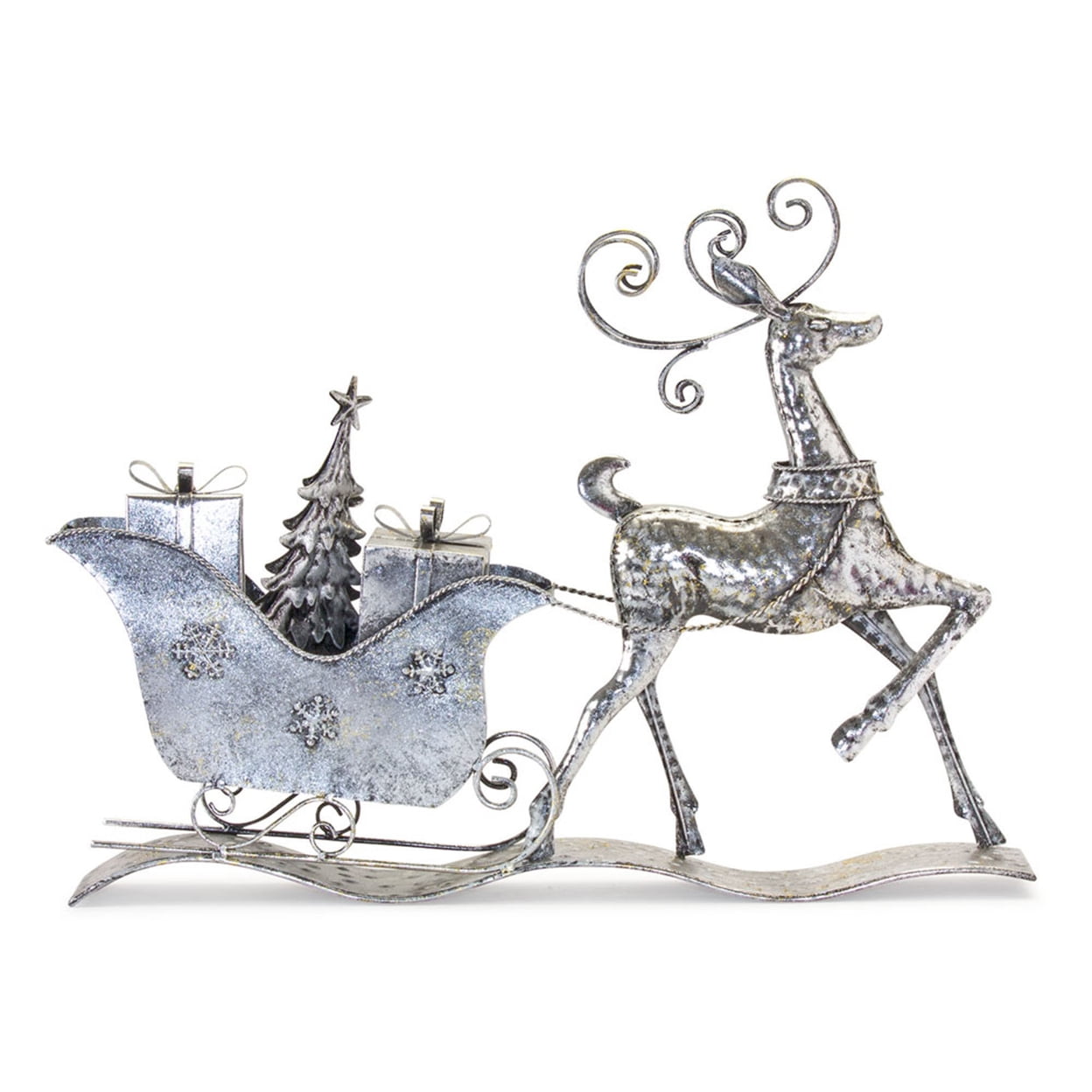 Home Seasonal Decorative Deer with Sleigh 26.5"L X 19.75"H Metal - Silver, Black