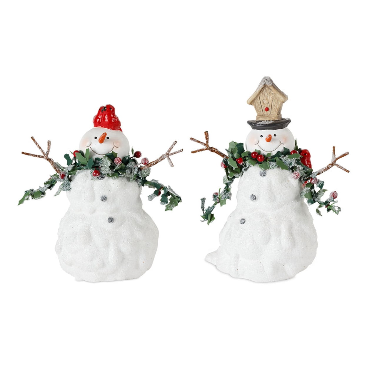 Festive Resin Snowman Figurines with Cardinal Accents, Set of 4