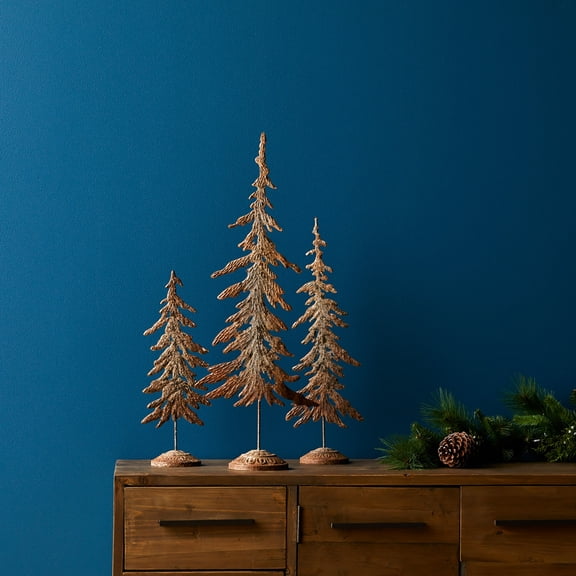 Melrose Rustic Christmas Tree Tabletop Decorations - 29.75" - Brown and Gray - Set of 3