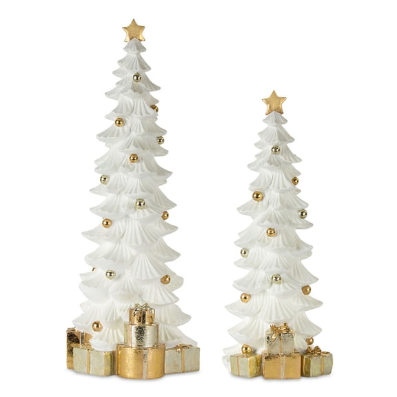 Home Seasonal Decorative Tree with Packages (Set Of 2) 17"H, 21"H Resin