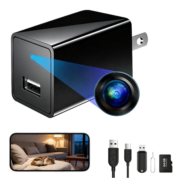 TETATONSHK Wireless Charger Camera,1080P Mini Home Security Camera Charger,APP Remote View with Pre-Installed 64GB SD Card,Wireless Indoor Camera with Live View and Event Recording,