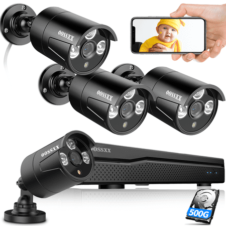 Home Security Camera System,4pcs Wired 1080P Cameras HD-TVI AHD DVR Waterproof CCTV Surveillance Cameras