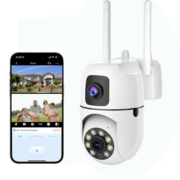 Dual Lens Security Camera Outdoor with 360 PTZ, 2K/6MP WiFi Cameras,  Dual-Screen Display,with Auto Tracking, Human Detection, 30m Color Night Vision, Two-Way Audio, IP66,for Home Security