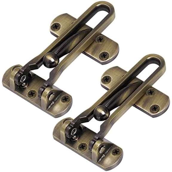 Home Security Door Lock, 2 Pack Latch Guard Clasp Front Door Locks for Kids, Home Reinforcement Lock for Swing-in Doors, Hotel Door Latches, Thicken Solid Aluminium Alloy (Antique Brass)