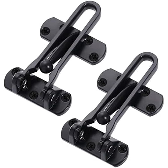 Home Security Door Lock, 2 Pack Latch Guard Clasp Front Door Locks for Kids, Home Reinforcement Lock for Swing-in Doors, Hotel Door Latches, Thicken Solid Aluminium Alloy (Black)