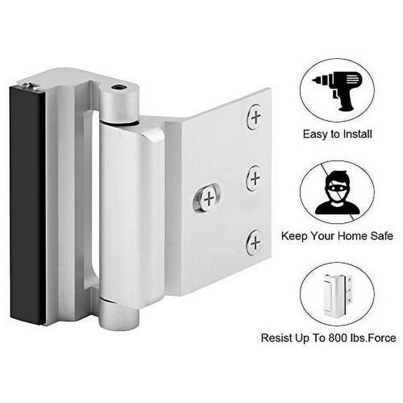 home security door lock with 8 screws, childproof door reinforcement lock with 3" stop withstand 800 lbs for inward swinging door,upgrade night lock to defend your home