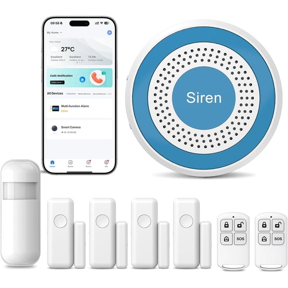 Home Security System, Home Alarm System Wireless 8 Piece Kit with Phone APP Alert Siren Remote Control Motion Detection Real-time Alarm No Contract Required,24/7 Protection