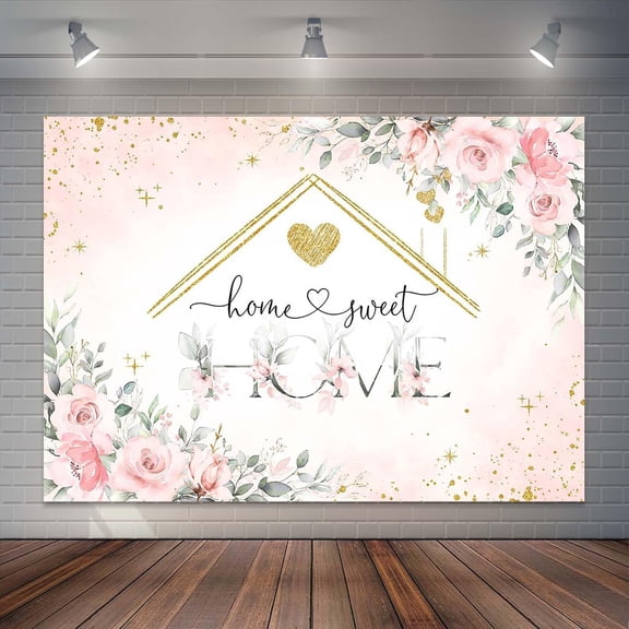 Home Seet Home Backdrop Blush Pink Floral New Home Party Background Rustic Housewarming Party Decorations Banner Supplies Photo Booth Props
