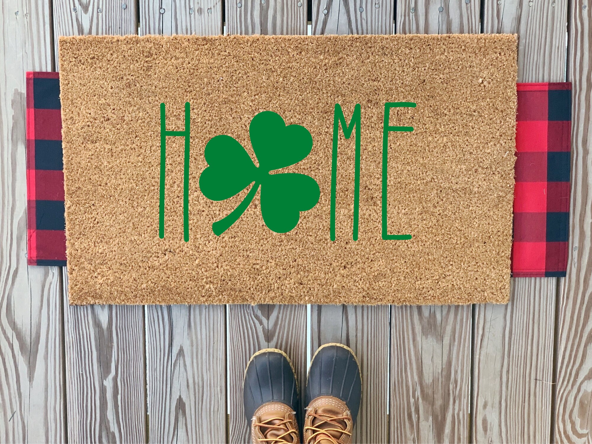 Home with Shamrock Doormat Green Shamrock Doormat Four Leaf Clover Coir