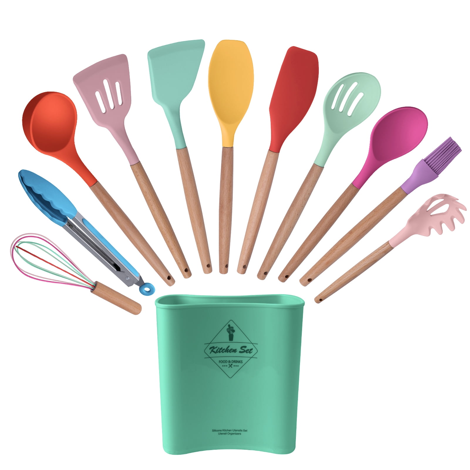 CHEER COLLECTION 12 Piece Multicolor Silicone Spatula Set with Wooden  Handles - Non-Stick Silicone Utensils for Cooking CC-12PCSPATSET-MLT - The  Home