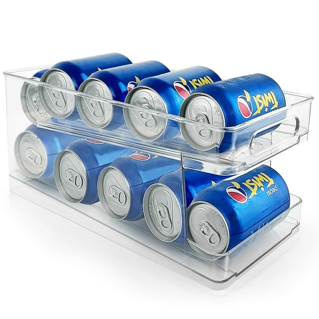 Home Shark 2Tier Soda Can Organizer for Refrigerator, Automatic Rolling Fridge Dispenser, Holds