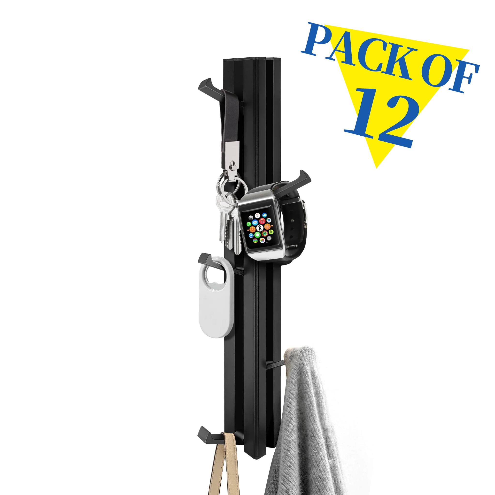 Black Aluminum Wall Mounted 5-Hook Coat Rack, 14 Inches