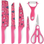 Home Shark 6 Pcs Kitchen Knife Set Japanese Damascus Chef Cleaver Set (Pink)