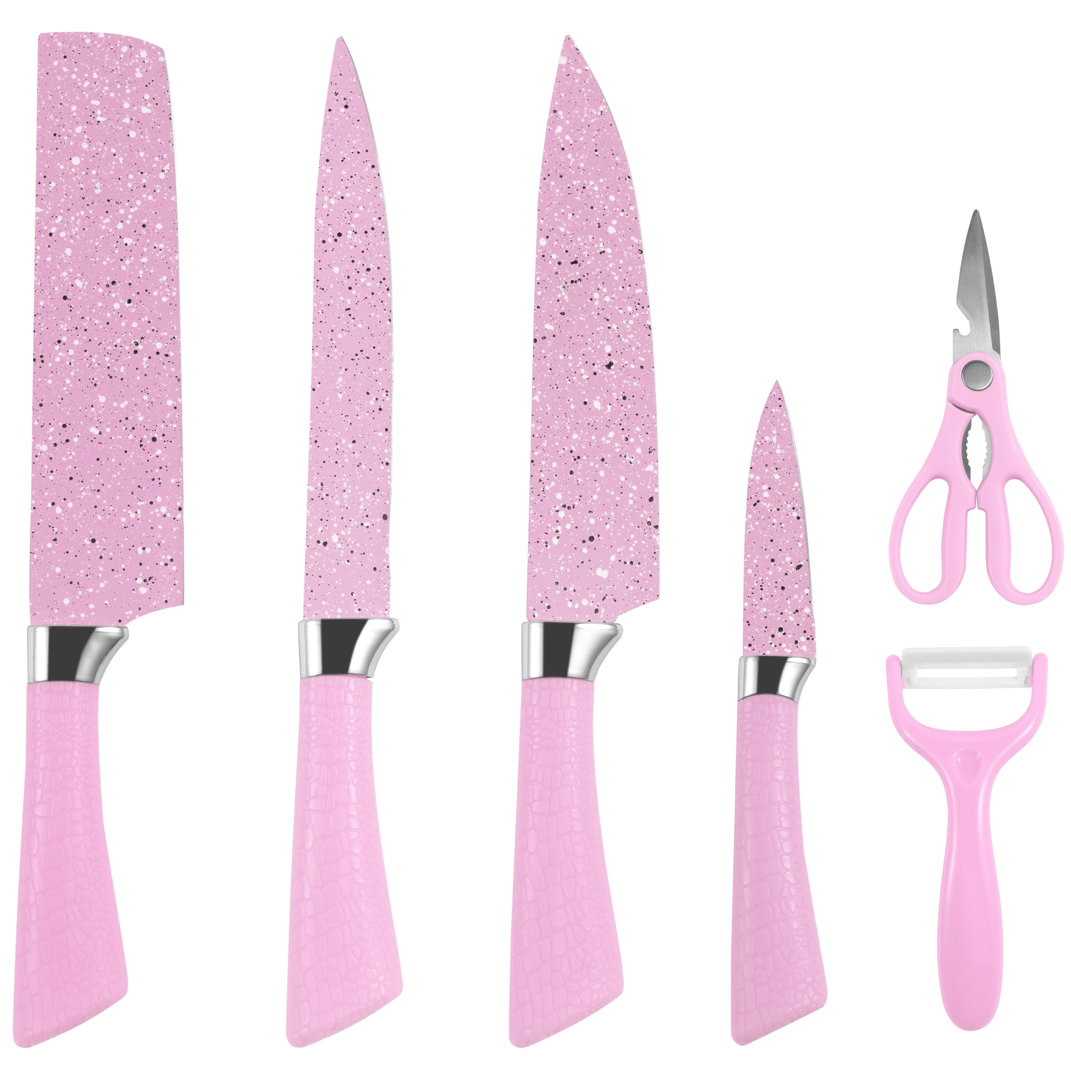Home Shark 6 PCS Kitchen Knife Set Japanese Damascus Chef Knives Cleaver  Set (Pink)
