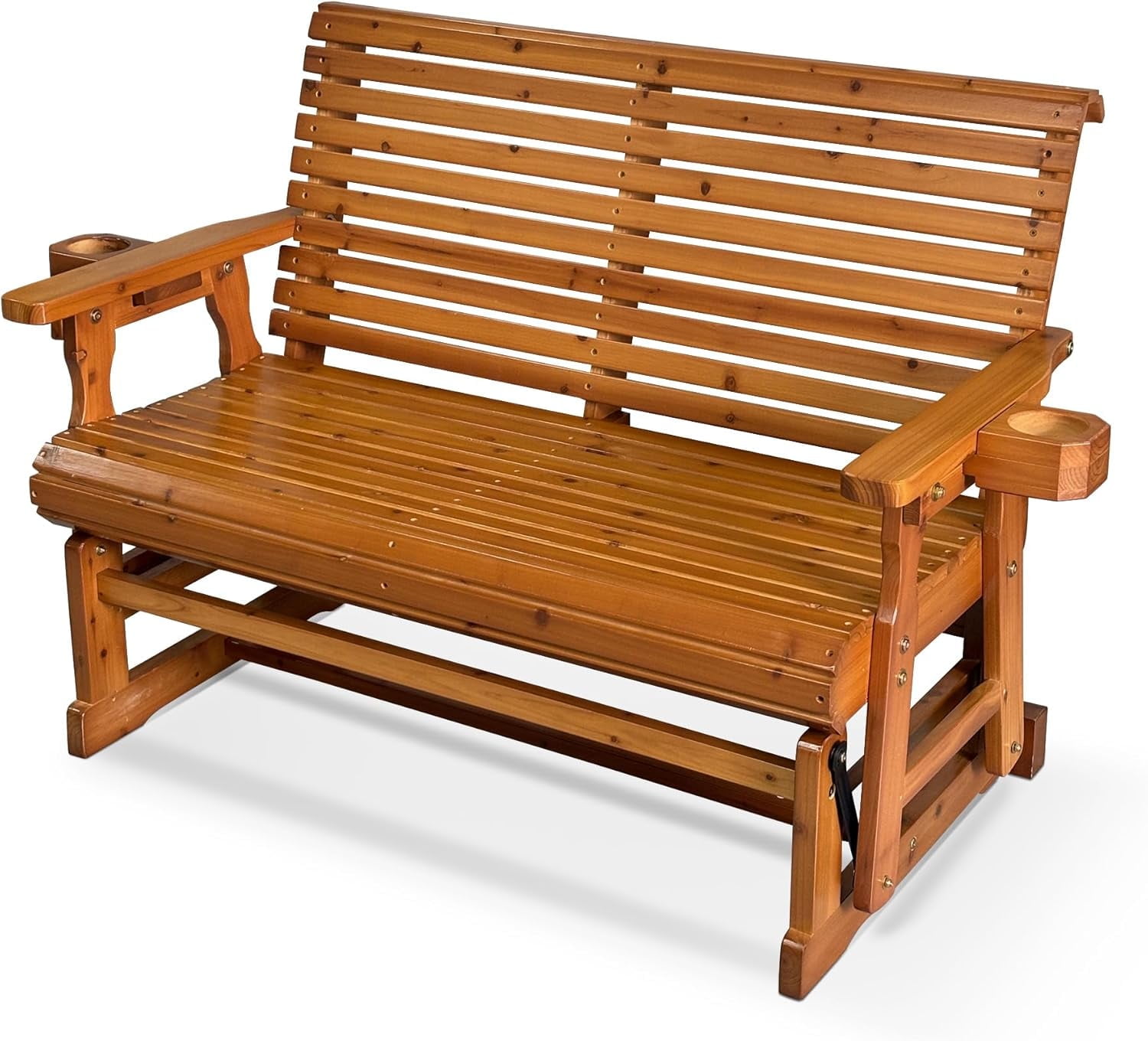 Walmart daily deals:  Home Shark 60.2 in. 2 Person Wooden Patio Glider with Cup Holders, Heavy Duty 800 LBS, Teak Tone