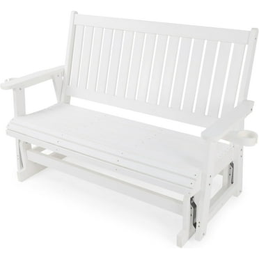 Home Shark HIPS Patio Glider 3 Seat with Cup Holders and Slanted Backrest, Heavy Duty 900 lbs, White