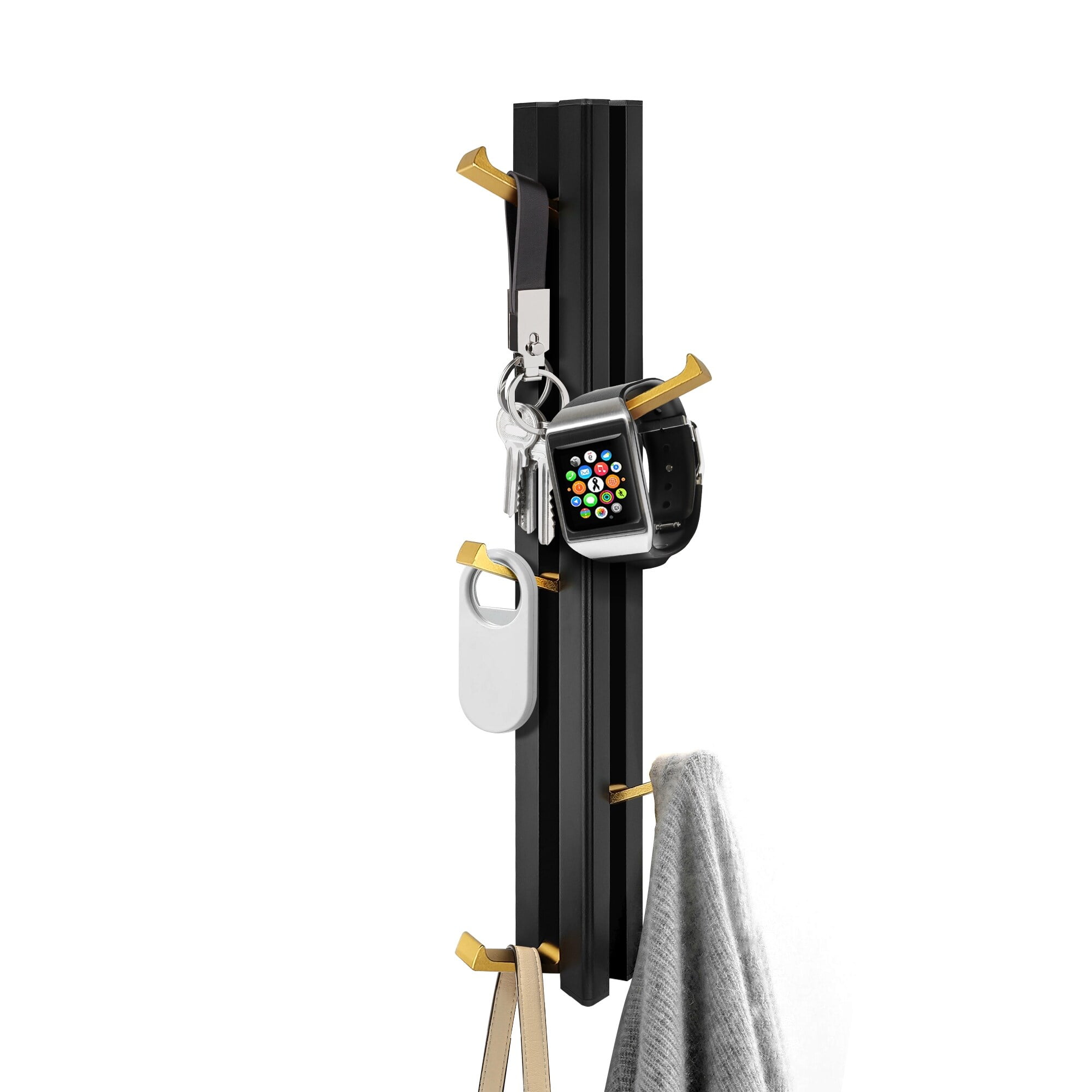 Vertical Black and Gold Aluminum Wall Mounted Coat Rack