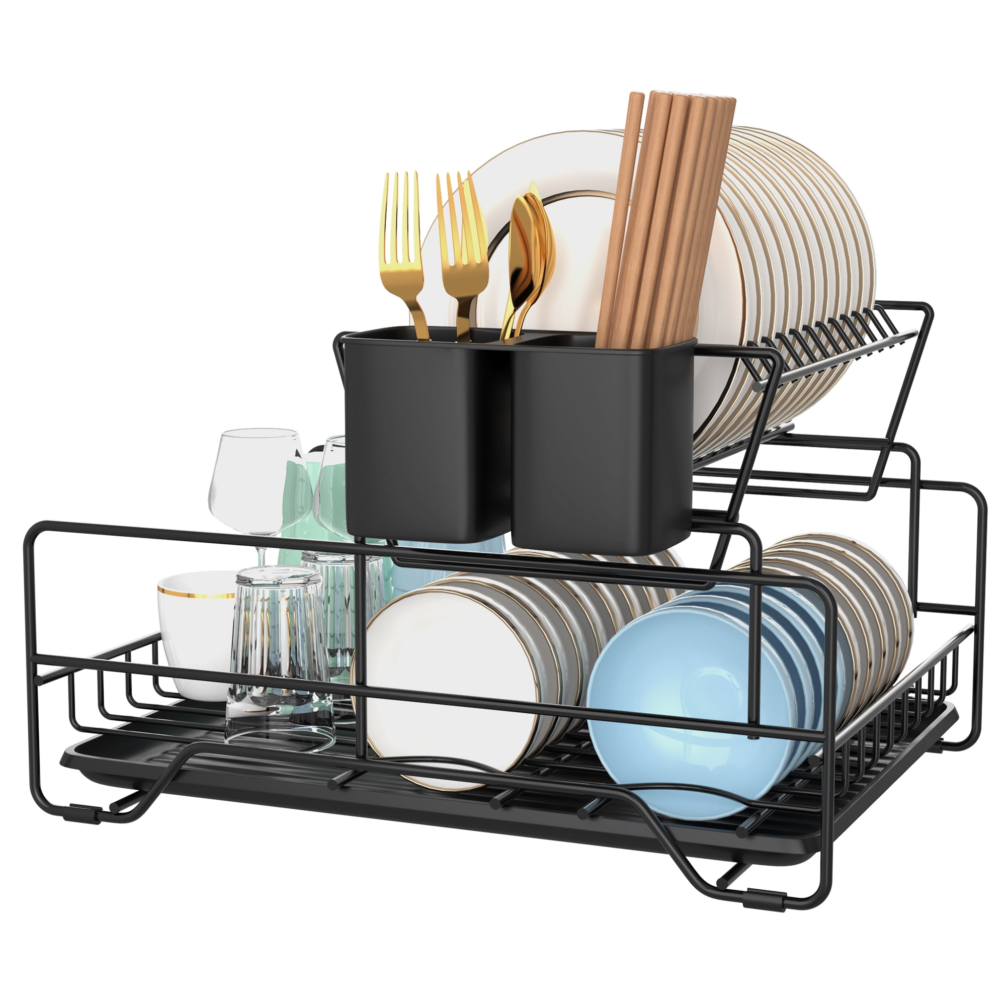 Dropship 2-Tier Drying Dish Rack For Kitchen Counter, Kitchen Dishes  Organizers, Drain Board Set Metal Black to Sell Online at a Lower Price