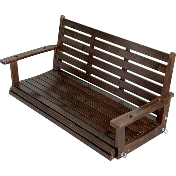 Fortune Candy 2 Seater Wooden Porch Swing with Hanging Chains, Heavy Duty 880 lbs, 4.5 ft Deep Brown