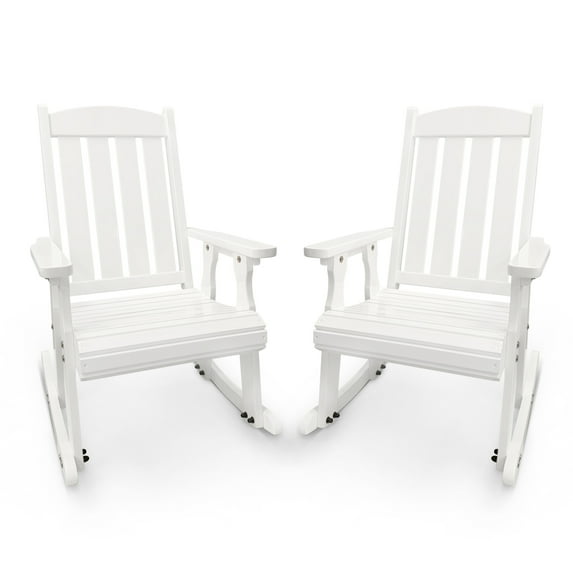 Fortune Candy Wooden Outdoor Rocking Chair with High Backrest and Deep Contoured Seat, 2-Pack, White
