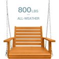 thumbnail image 1 of Home Shark Wooden Single Person Porch Swing with Adjustable Chains, for Outdoor, Golden Honey, 1 of 6