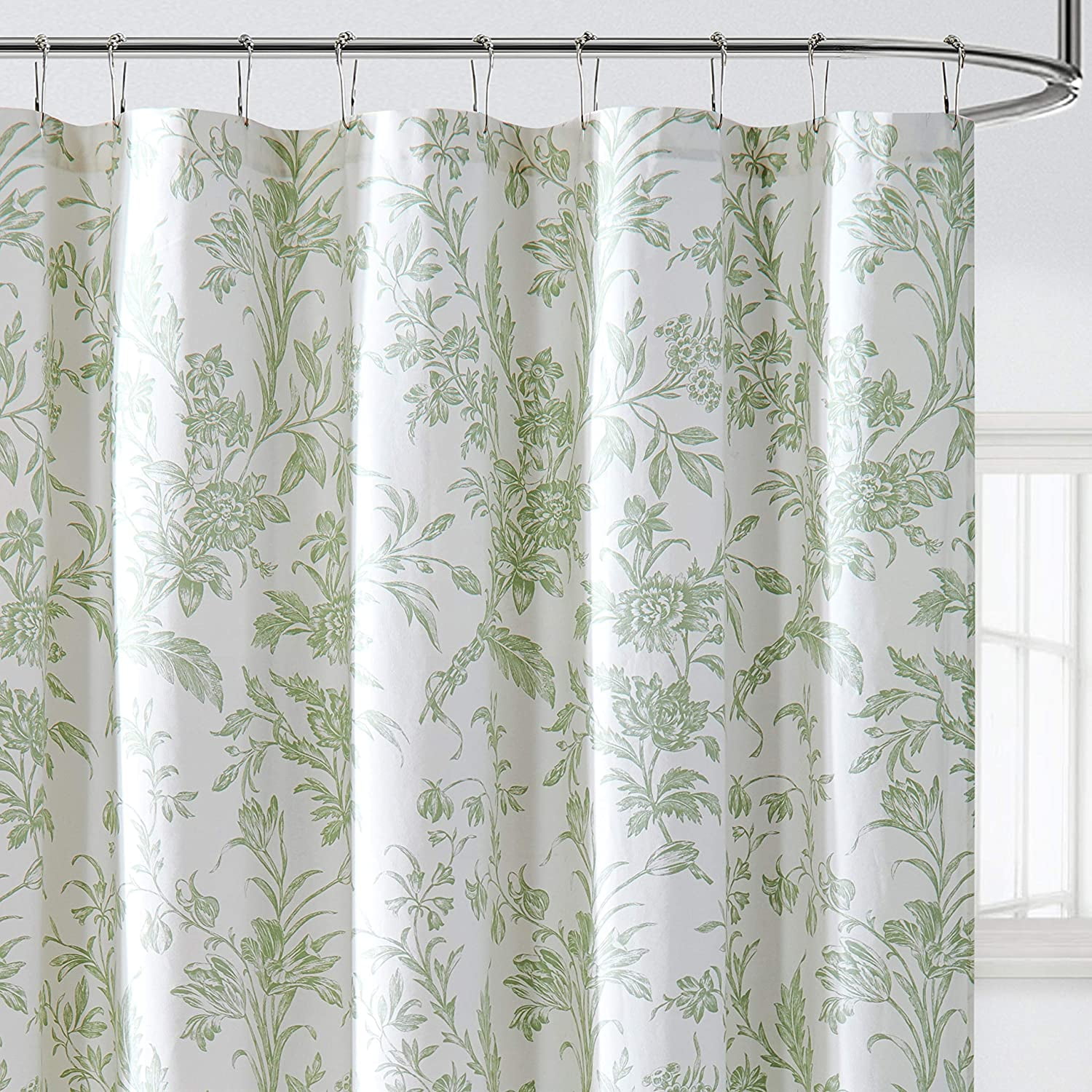 Natalie Sage Green Cotton Floral Shower Curtain