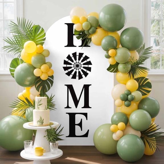 Home Sign Arch Backdrop Cover, 7.2FT, Windmill Rustic Farmhouse Spandex Arch Covers Double-Sided Backdrop for Wedding Birthday Party Photo Background Decoration