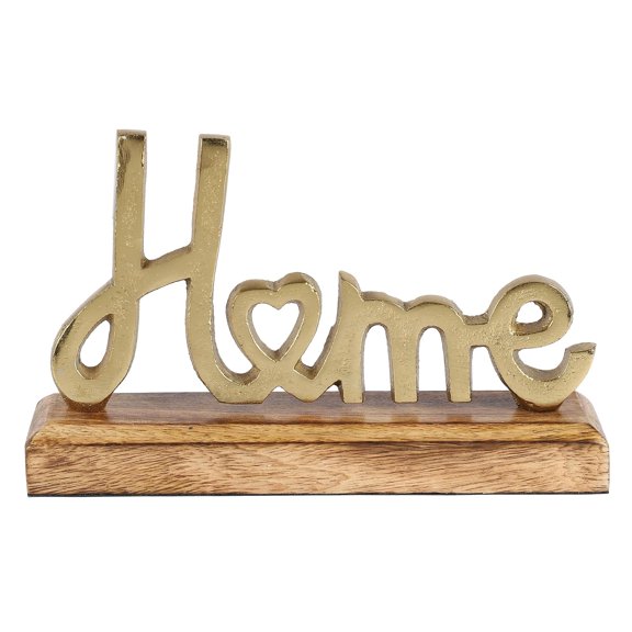 Home Sign Dcor, Decorative Items For Home Living Room, Gift Items, Gold Color | Metal Word Sign With Wooden Base | Home Dcor, Decoration For Library | Tabletop For Gallery & Office