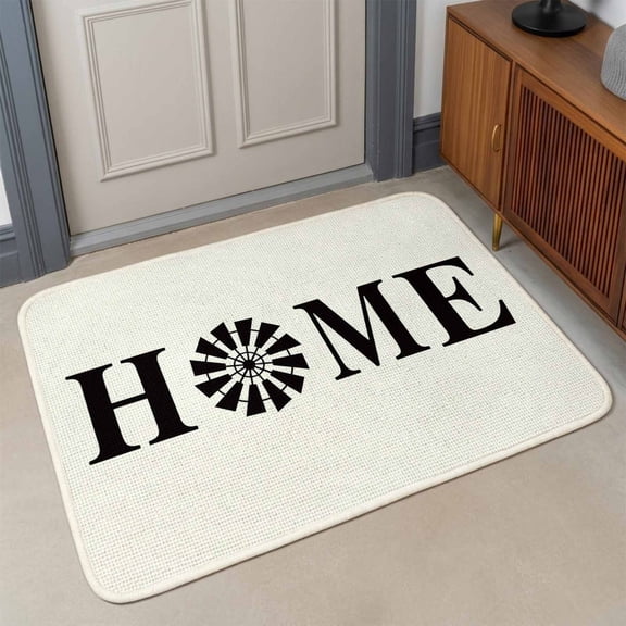 Home Sign Front Door Mat Indoor Entrance, Windmill Rustic Farmhouse Absorbent Dirt Resist Welcome Mats Non-Slip Low-Profile Doormat Washable Entry Rug Indoor Outdoor 17x30 Inch