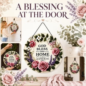 Home Sign Wall Decor, Bless This Home Wall Decor, Floral Wall Decor, Round Wall Decor, 12 Inch Diameter Hanging God Bless This Home Plaque for Entryway and Porch Display